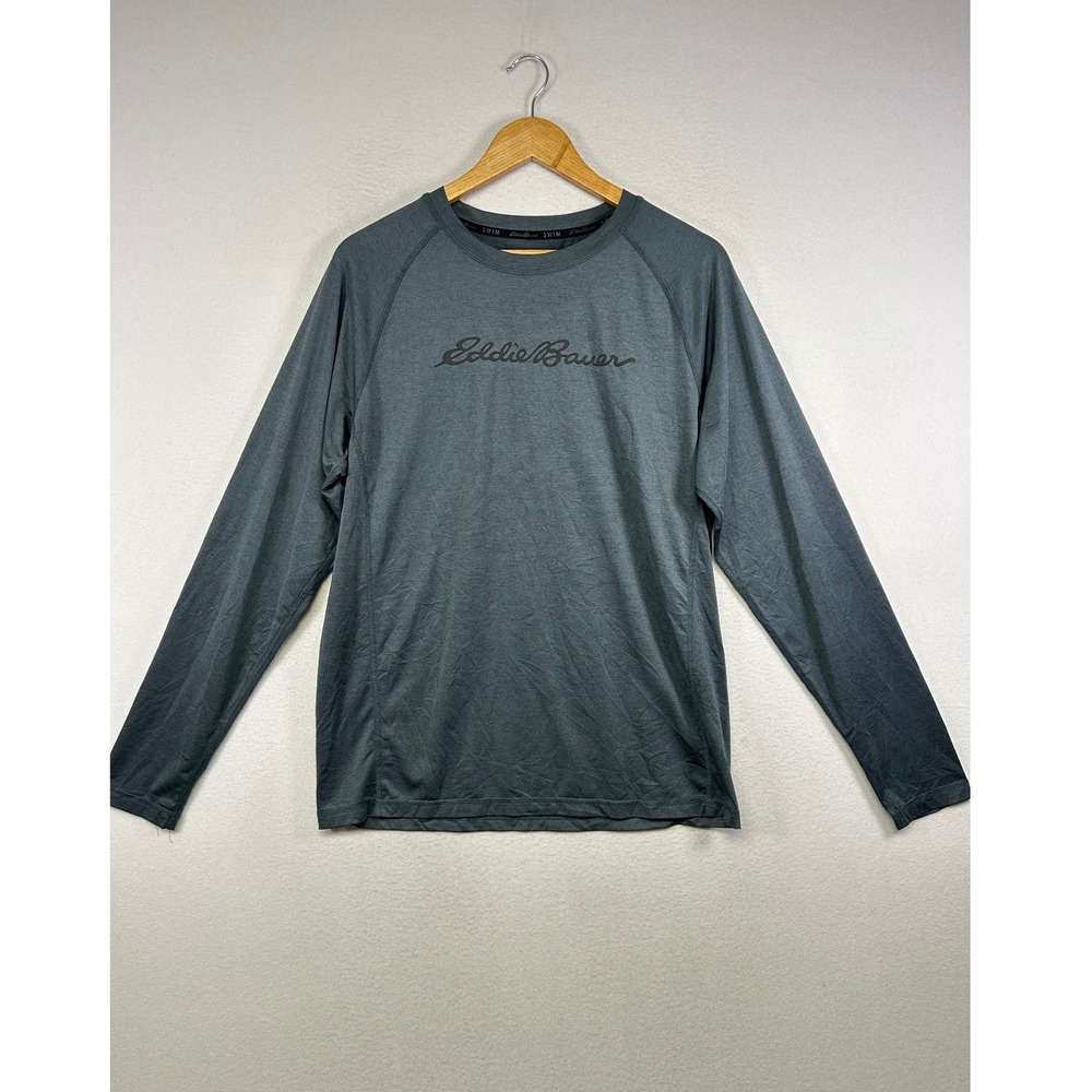 Outdoor Gorpcore Eddie Bauer Mens Size M Gray Long Sleeve Rash Guard Swim Shirt‎